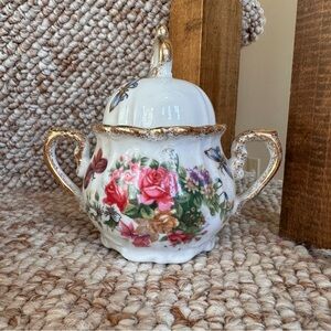 vintage porcelain sugar bowl with lid